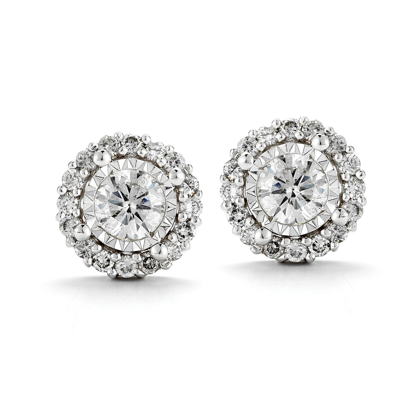 .49cttw 14kt Wg Miracle Rd Halo-style Diamond Earrings G-i Si1-i1