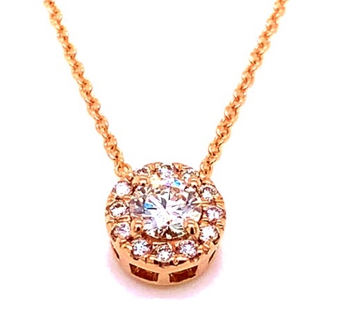 Fire & Ice .25 Ctr .33cttw 18kt Rg Diamond Halo Pendant With 18 Inch Chain H-i Vs1-si1