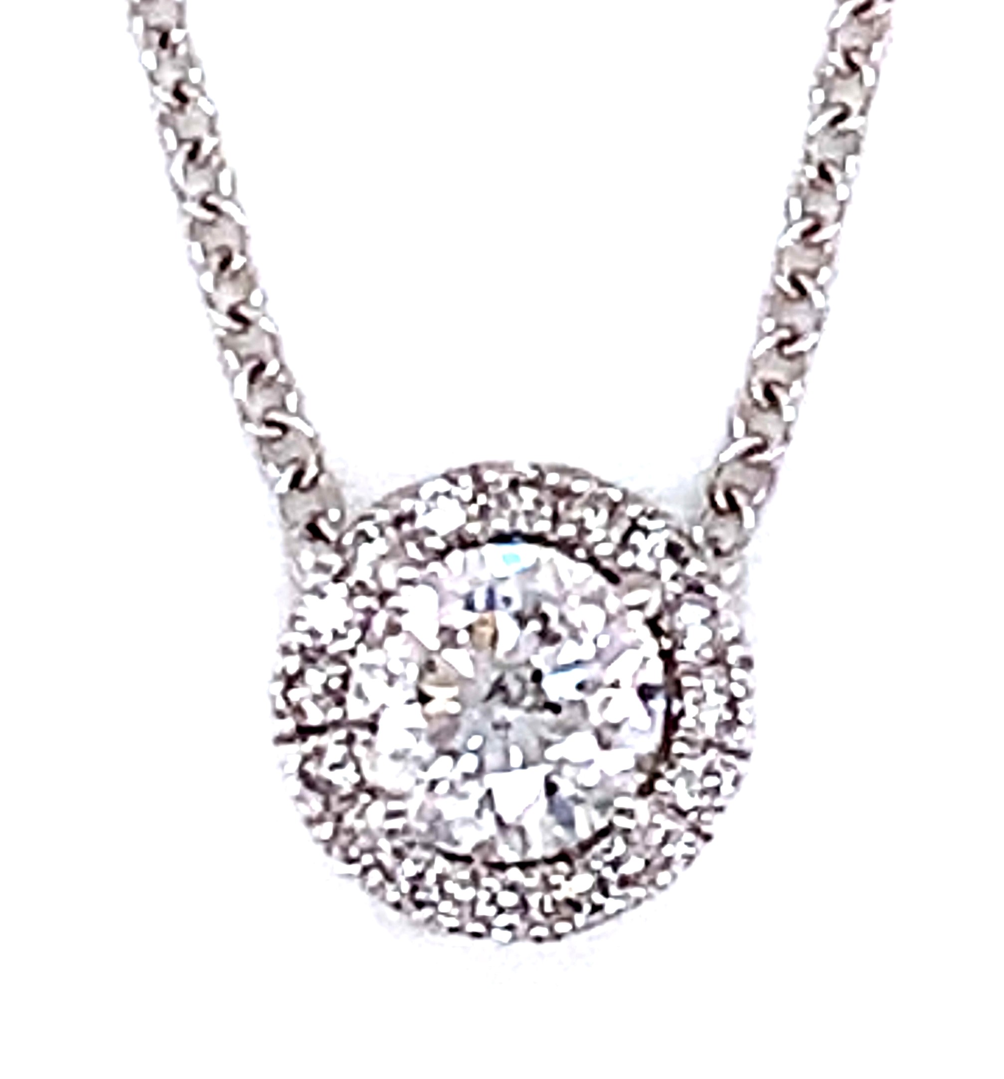 .50ctr .60dtw 14k Wg Kaleidoscope Rd Diamond Halo Pendant W/ 18inch Chain H-j Si1-i1