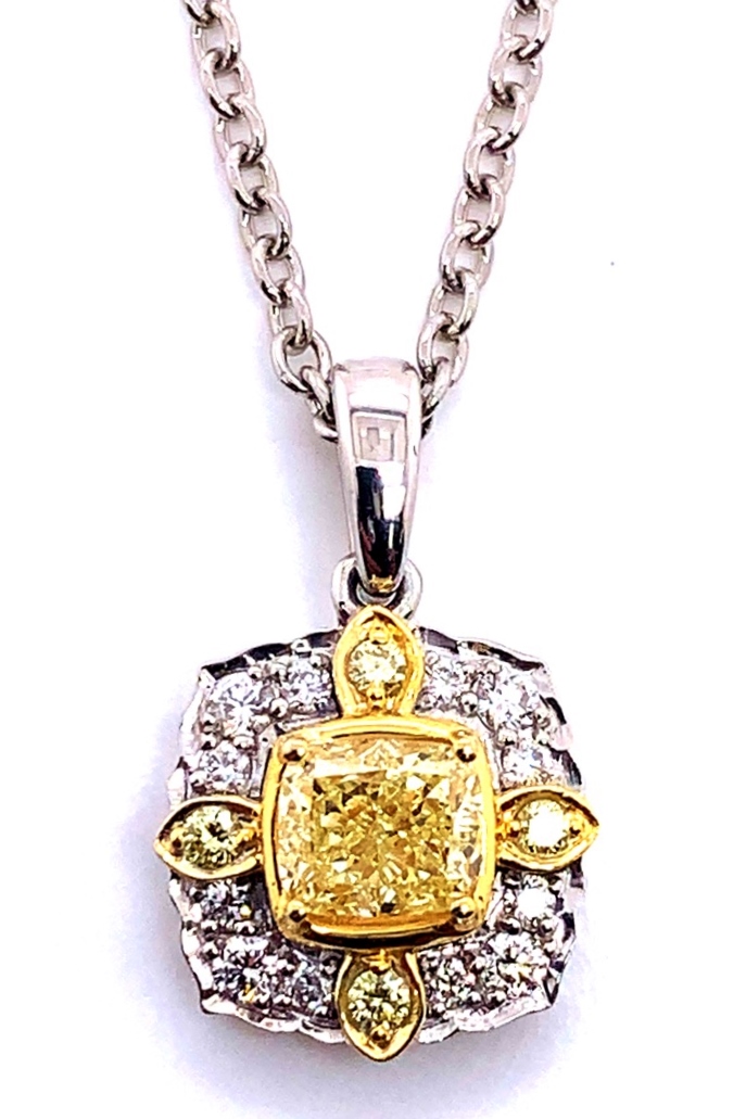 Le Vian .45dtw Plat Yel Ctr Cu Dia Yel&wht Dia Pendant With Halo & 18in Chain Yel G-h Vs1-si1