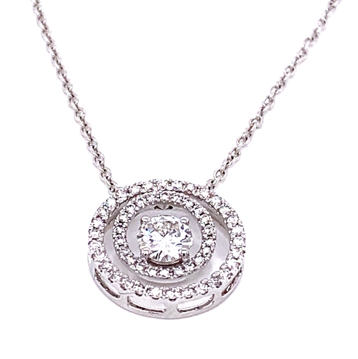 Fire & Ice .25 Ctr .53 Ctw 18k Wg Double Circle Halo Pendant With 18-inch Chain G-i Vs1-si1