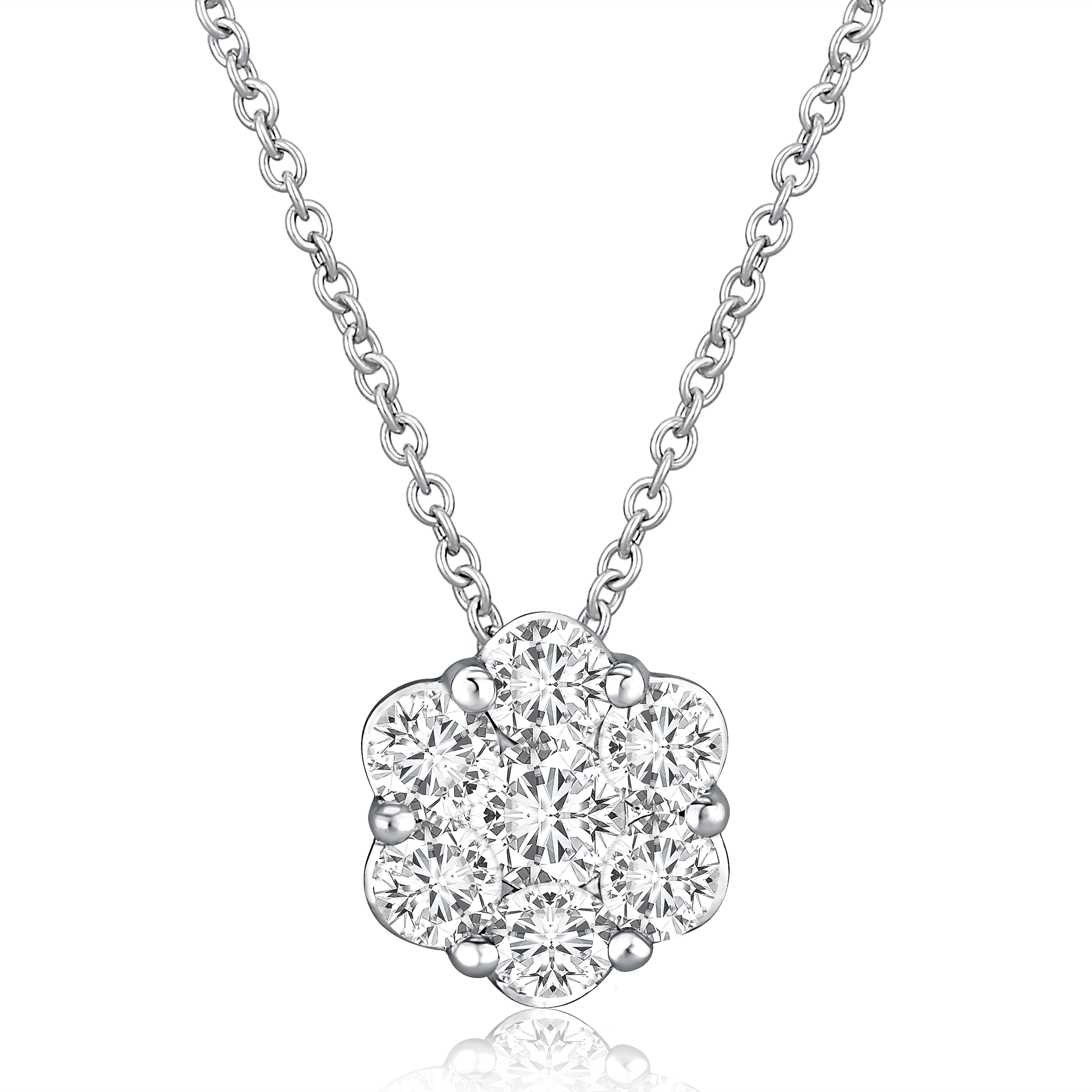 Fire & Ice 1.00ctw 18k Wg Flower Diamond Pendant With 18inch Chain  G-i Vs1-vs2