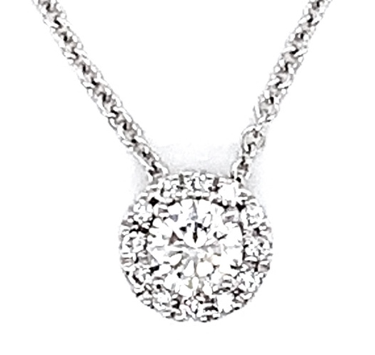 Fire & Ice .20 Ctr .45 Ctw 18k Wg Round Diamond Halo Pendant On 18inch Chain F-h Vs1-vs2