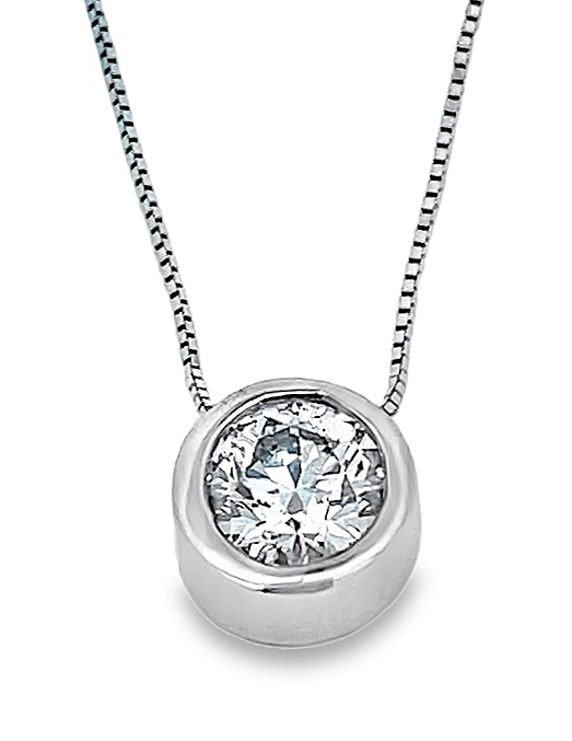.70cttw 14k Wg Round Bezel Set Diamond Slide Pendant With Box Chain K I1