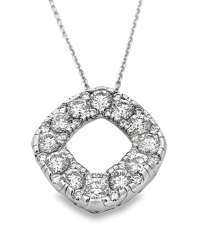 1.95cttw 14k Wg Dia Open Cushion Shaped Pendant With 16-18 Inch Chain F-h Si2-i1