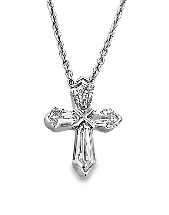 .43cttw 18k Wg Diamond Tapered Hexagonal Cross Pendant With 16/18-in Chain F-g Vs1-vs2