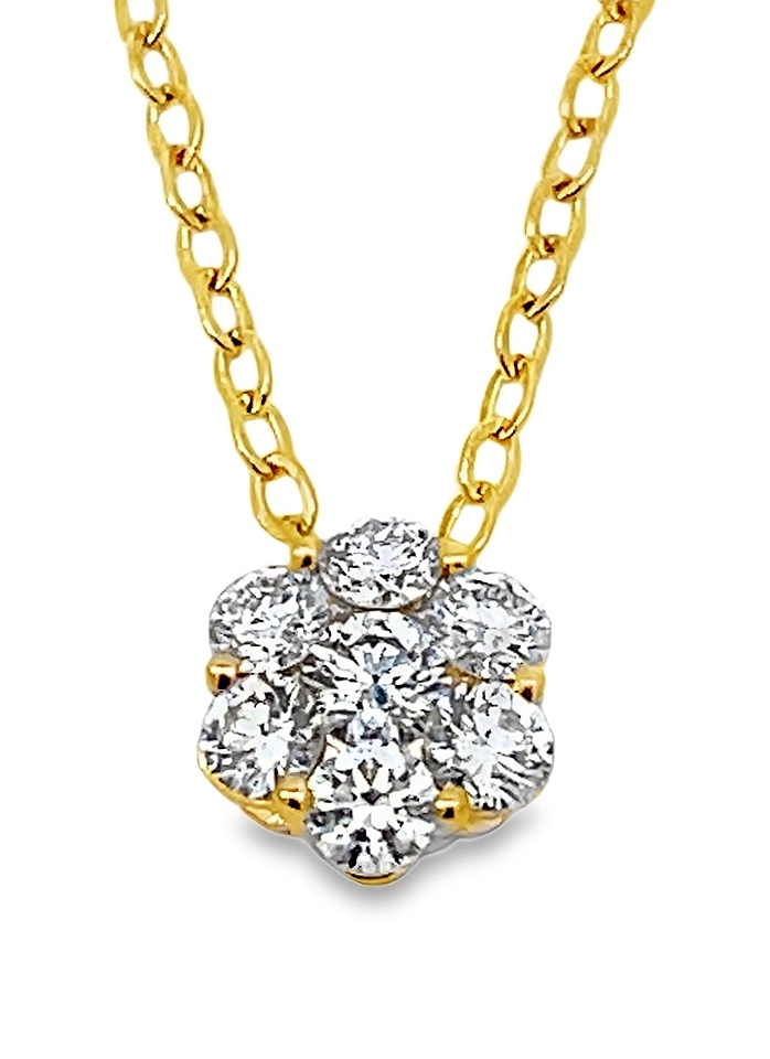 Fire & Ice.50ctw 18k Yg Dia Cluster Flower Pendant With 18-16 Inch Adjustable Chain G-i Vs1-vs2