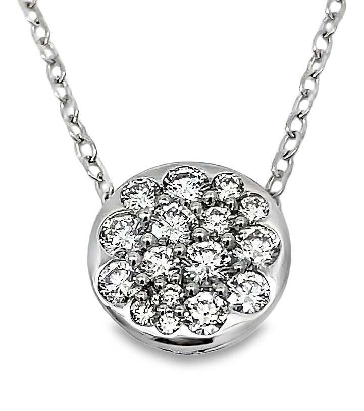 Fire & Ice .94cttw 18k Wg Diamond Cluster Disc Pendant With 18-16 Inch Adjustable Chain F-g Vs1-vs2
