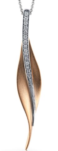 Simon G. .11cttw 18k Rg/wg Diamond Leaf Pendant With 17-19inch Adjustable Chain G-h Vs1-vs2 Serial#752815