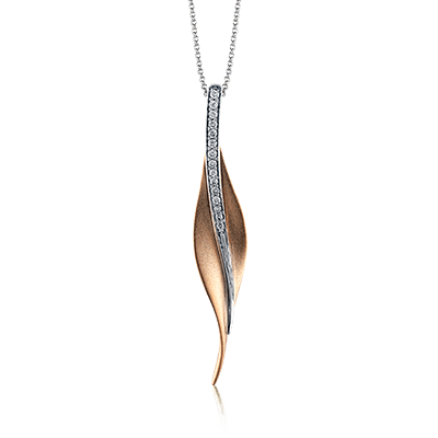 18k Two Tone Rose And White Gold Diamond Leaf Pendant Necklace .11 Ctw