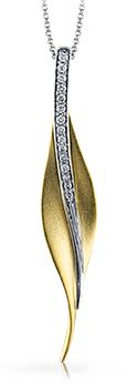 Simon G. .11cttw 18kt Yg/wg Fashion Diamond Leaf Pendant With 17-19inch Adjustable Chain F-h Vs1-vs2 Serial#804884