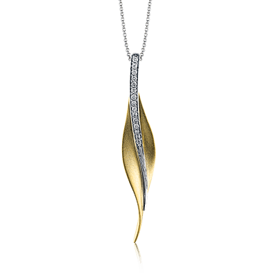 18k Two Tone Yellow And White Gold Diamond Leaf Pendant Necklace .11 Ctw