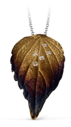 Simon G. .04cttw 18k Yg/wg/black-rhod Dia Leaf Pendant With 17-19 Inch Chain G-i Vs1-vs2 Serial #803921