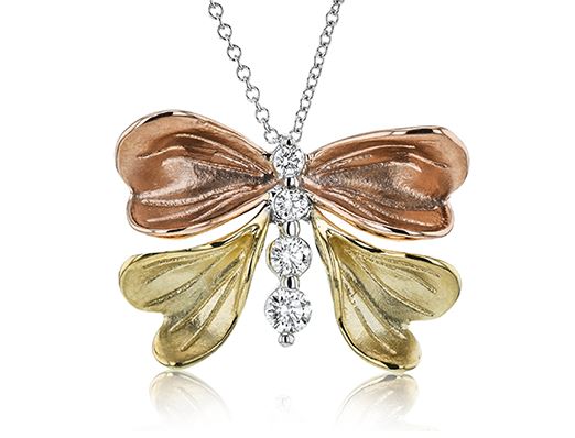 Simon G. .27cttw 18k Wg/yg/rg Dia Butterfly Pendant With 17-19inch Adjustable Chain F-h Vs1-vs2 Serial#789376