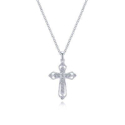 G&c .10cttw 14kt Wg Openwork Diamond Cross Pendant W/16in Chain H-j Vs1-si1 Serial #s2051249