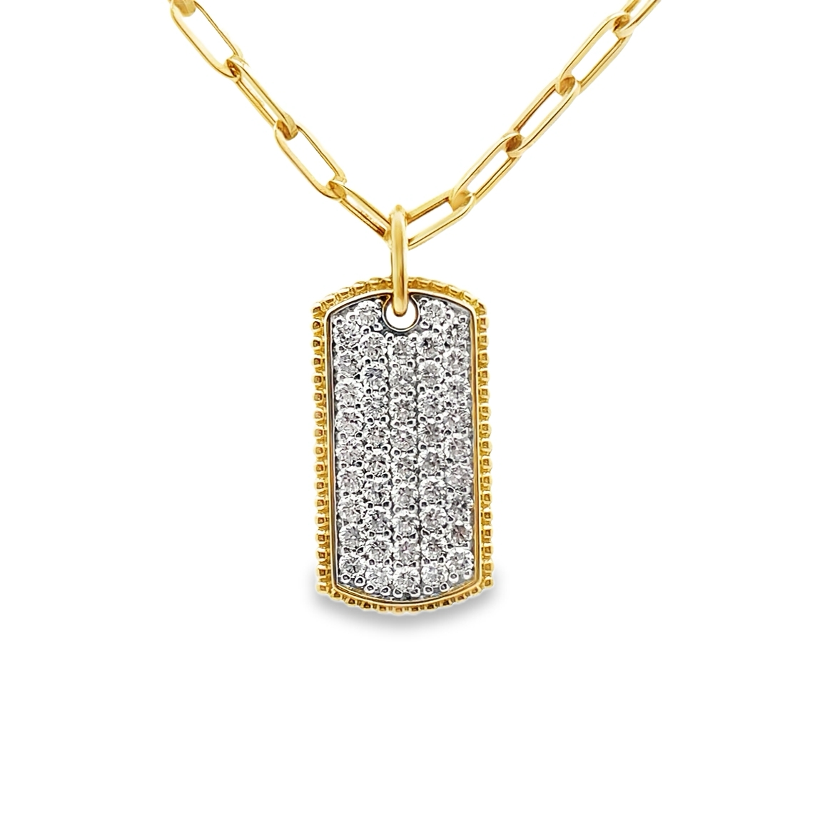 14k Yellow Gold Diamond Pavé Dog Tag Pendant Necklace .71 Ctw itemprop=