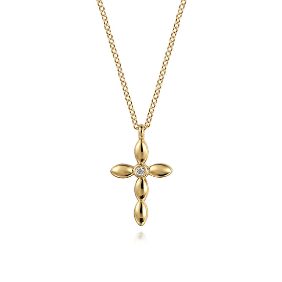 G&c .02cttw 14kt Yg Diamond Cross Pendant With 17.5-16.5-15.5-inch Chain J Vs2 Serial #s2021433