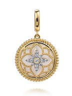 G&c .09ctw 14k Yg Bujukan Dia & Mop Circle Medallion Pendant With Bail That Opens G-i Vs1-si1 Serial #s2018741