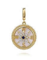 G&c .07ctw 14k Yg Bujukan Blue-saph Dia & Mop Compass Medallion Pendant With Bail That Opens G-h Vs1-si1 Serial #s2032340