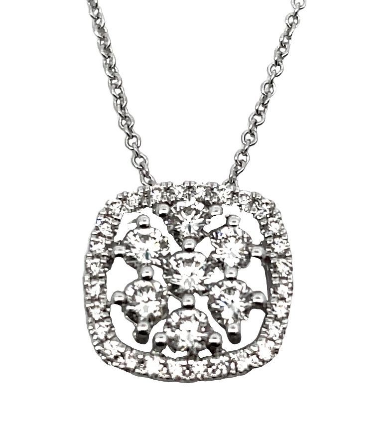 Fire & Ice .72cttw 18kt Wg Floral Cluster Halo Pendant With 18-16inch Adjustable Chain F-h Vs1-vs2