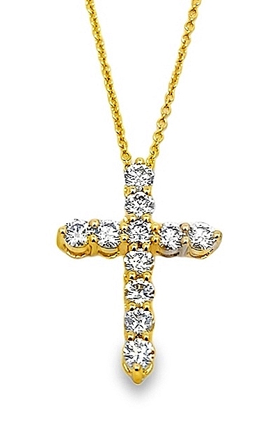 .81cttw 14k Yg Diamond Cross Pendant With 16-18