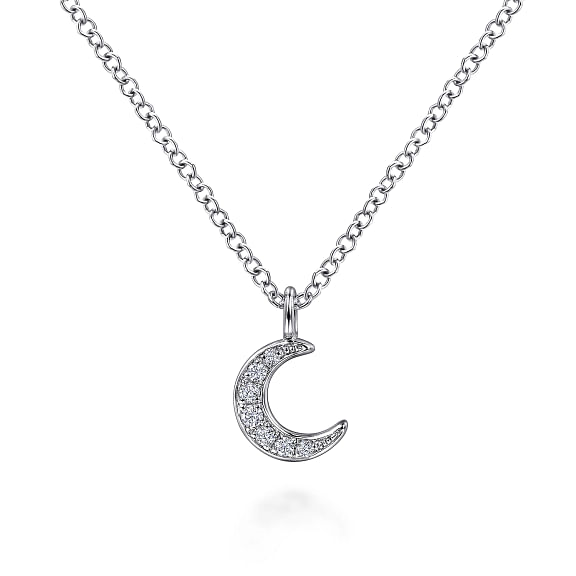 G&c .04cttw 14k Wg Crescent Moon Pave' Dia Pendant With 17.5