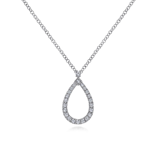 14k White Gold Teardrop Diamond Pendant Necklace .17 Ctw