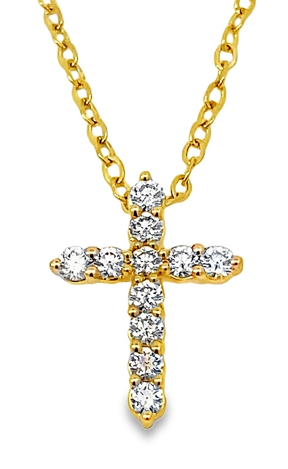 Fire & Ice .33cttw 18k Yg Diamond Cross Pendant With 18-16 Inch Chain G-i Vs1-vs2