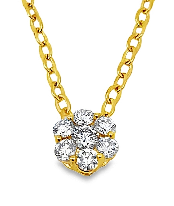 Fire & Ice.25ctw 18k Yg Dia Cluster Flower Pendant With 18-16 Inch Adjustable Chain H-i Vs1-si1