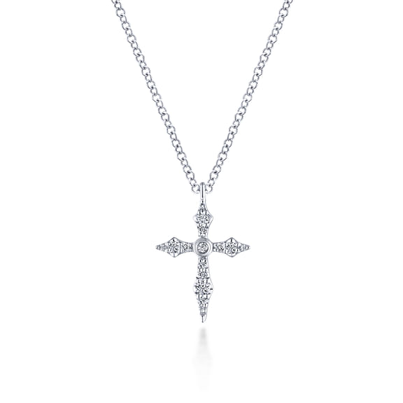G&c .09cttw 14kt Wg Sculpted Diamond Cross Pendant With 18-17-16-inch Chain F-h Vs1-si1 Serial #s2091698