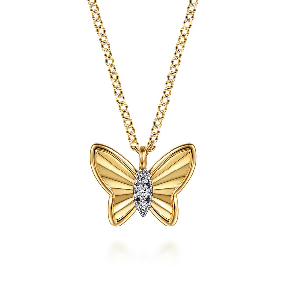 G&c .03ctw 14k Yg Diamond Butterfly Fashion Pendant With 18in Chian G-i Vs1-si1 Serial# S2083196