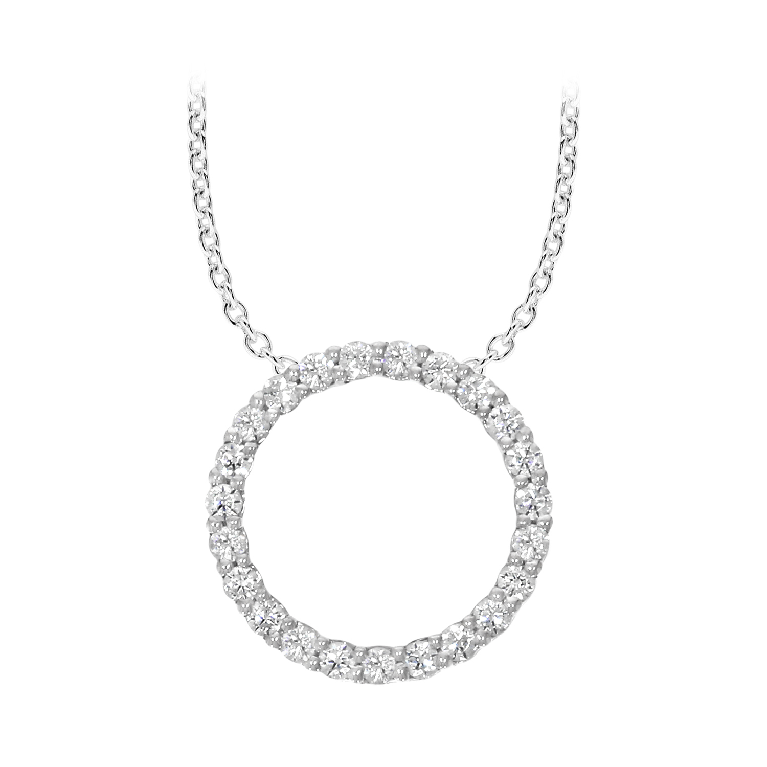 1/1cttw 14kt Wg Diamond Open-circle Pendant With 16-18in Chain G-i Si1-si2