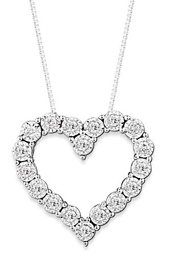 1/4cttw 14kt Wg Illusion Dia Heart Pendant W/ 16-18in Chain H-j Si2-i1