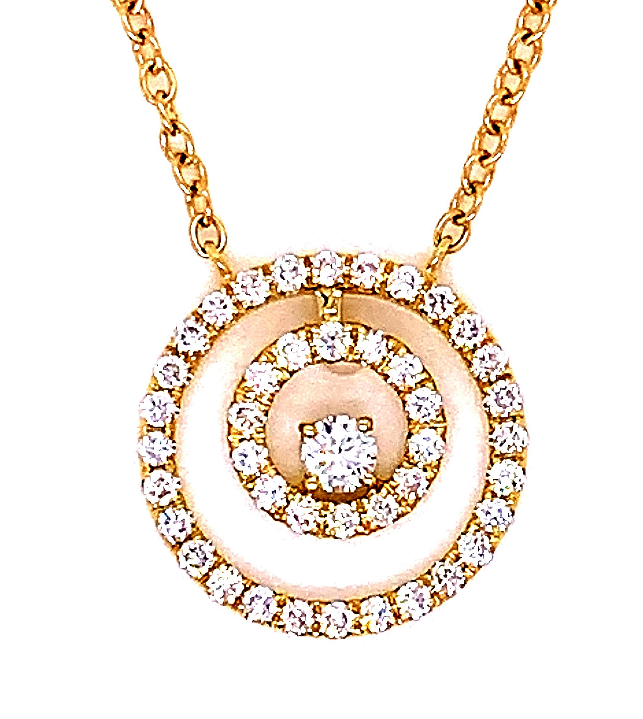 Fire & Ice .53 Ctw 18k Yg Dbl Circle Dia Halo Necklace With 19-inch Chain G-i Vs1-vs2