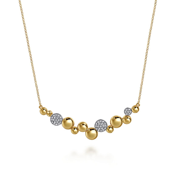 G&c .32cttw 14kt Yg/wg Bujukan Pave Diamond Bubble Bar Necklace Serial #s1965533