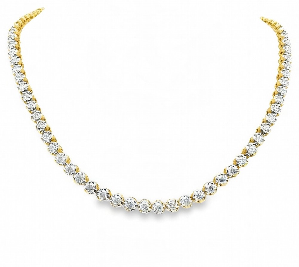 14k Yellow Gold Diamond Tennis Necklace With Adjustable Chain 2.51 Ctw