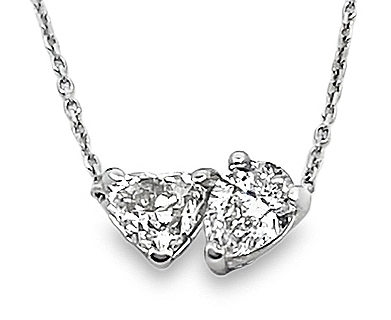 .88cttw 18kt Wg Heart & Pear Dia 'toit-et-moi' Necklace With 18-inch Chain H-j Si1-si2