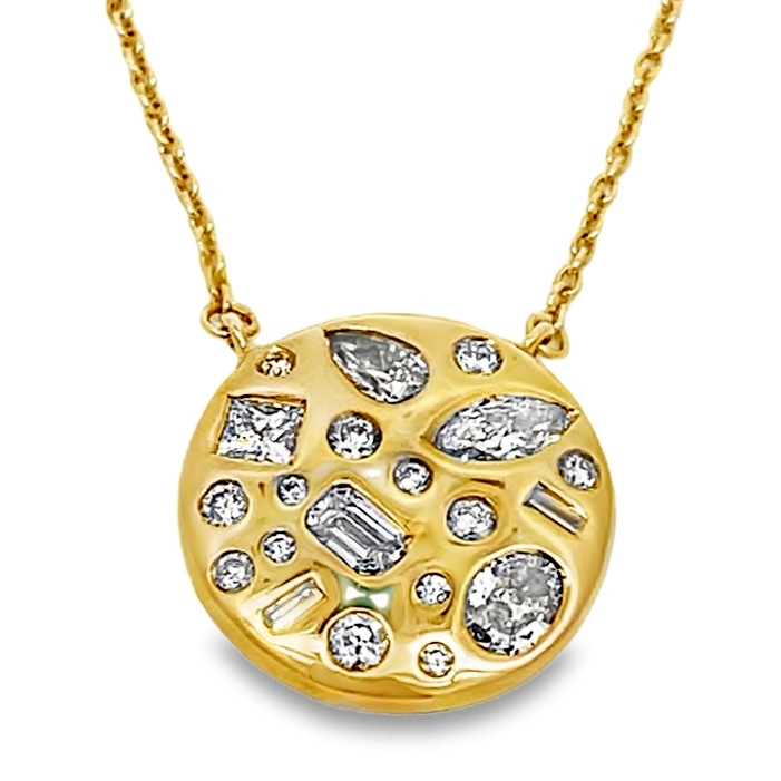 .70cttw 14kt Yg Multiple Shaped Flush Set Diamond Disc Pendant H-j Si1-i1