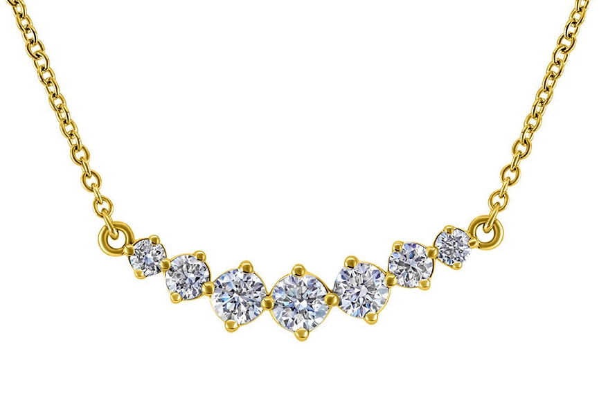 Fire & Ice .40cttw 18kt Yg Curved Bar Graduating Dia Necklace With 16-18