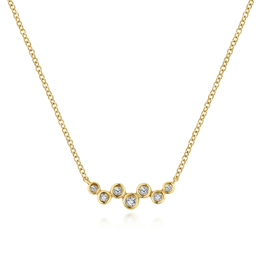 14k Yellow Gold Zigzag Diamond Bar Necklace .08 Ctw