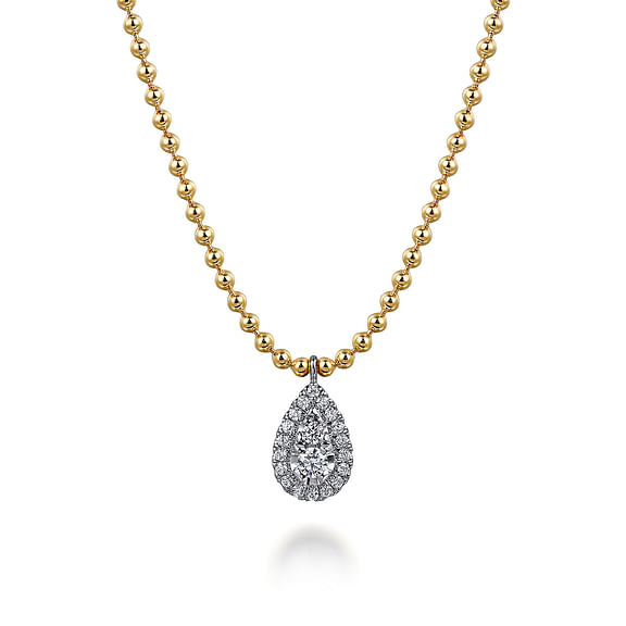 G&c .25cttw 14k Yg/ Wg Bujukan Dia Teardrop Necklace With Beaded Chain G-i Vs1-si1 Serial #s2024250