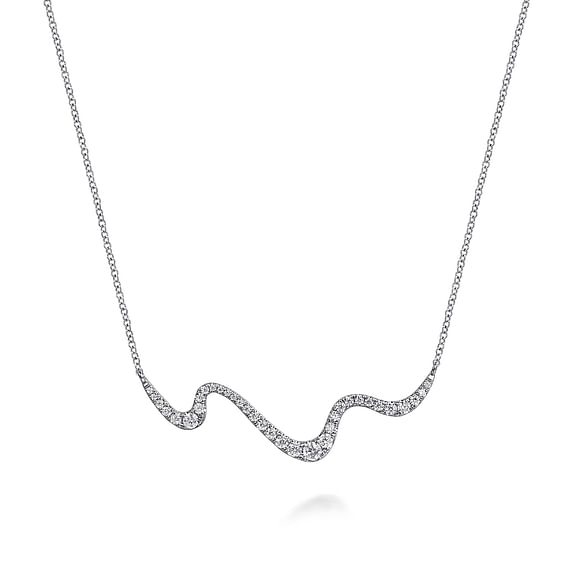 G&c .50cttw 14kt Wg Grad Diamond Wave Bar Necklace With 18in Chain F-h Vs1-si1 Serial# S2074172
