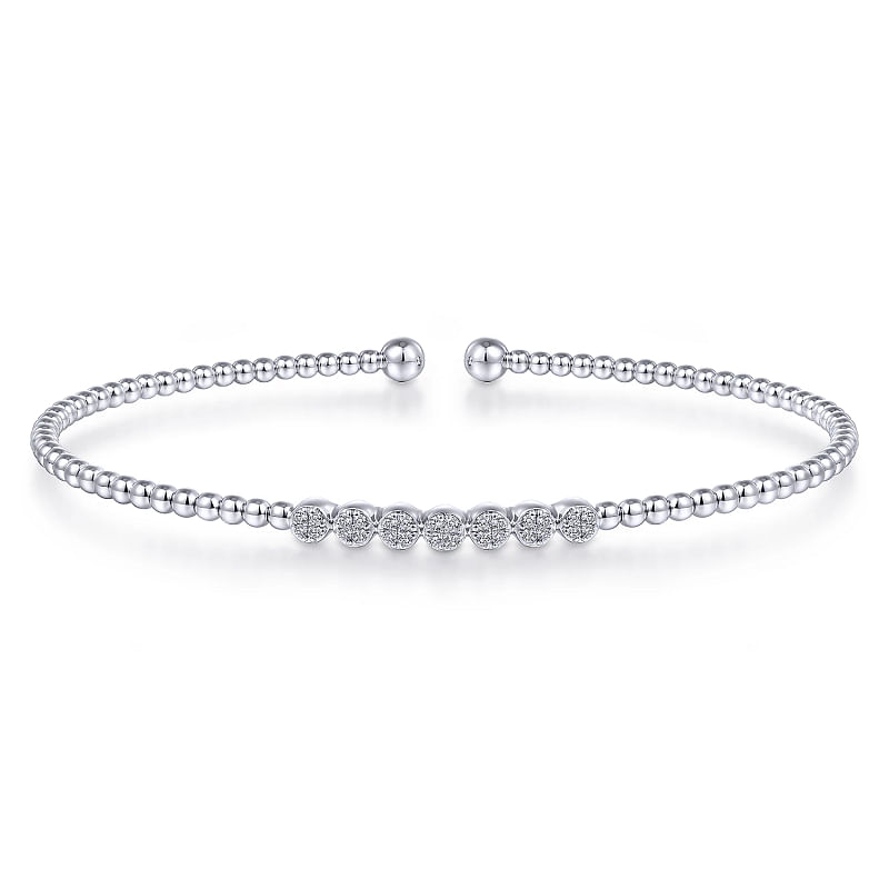 G&c .13ctw 14k Wg Diamond & Bujukan Bead Bangle Bracelet Serial #s1896773 G-i Vs1-vs2