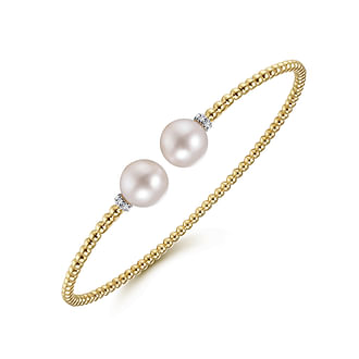 G&c .05cttw 14kt Yg Bujukan Diamond & Freshwater Pearl Split Bangle G-i Vs1-si1 Serial #s1946290