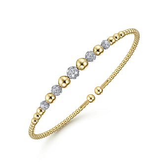 G&c .34cttw 14kt Yg/wg Bujukan Bead & Diamond Bangle Bracelet G-i Vs1-si2 Serial #s1948512 itemprop=