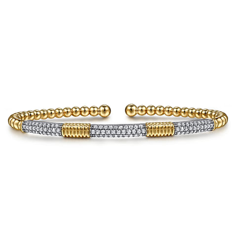 G&c .49cttw 14kt Wg/yg Bujukan Bead And Diamond Station Split Bangle Serial #s1966103 itemprop=