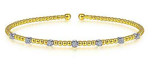 G&c .21cttw 14k Yg/ Wg Diamond/beaded Bujukan Cuff Bracelet H-i Vs1-vs2 Serial #s1948309