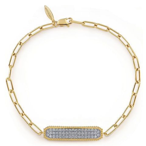 G&c .58cttw 14kt Yg Pave' Diamond Bar Hollow Chain Bracelet F-h Vs1-vs2 Serial #s2003841