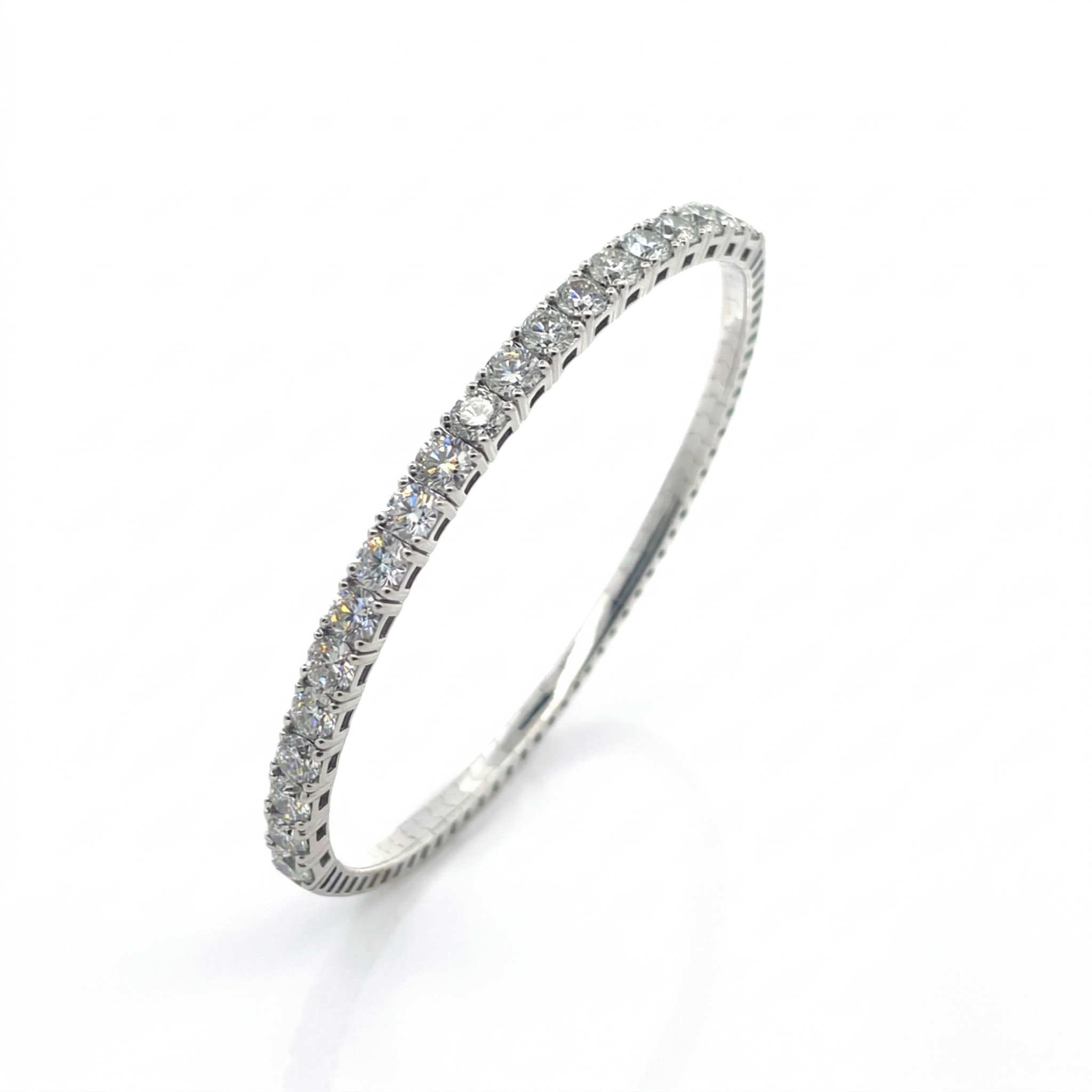 14k White Gold Classic Round Diamond Flex Tennis Bangle Bracelet 5.03 Ctw itemprop=