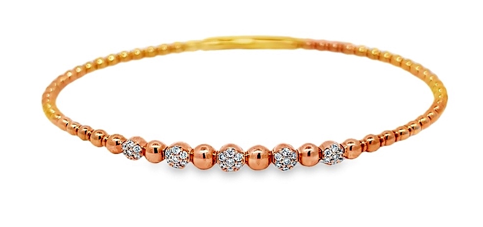 14k Rose Gold Diamond Beaded Flex Bangle Bracelet .19 Ctw